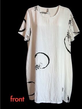 Casual White Midi Dress with Black Circle Print